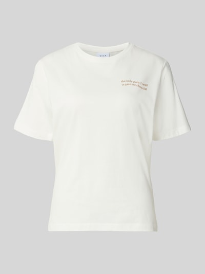 Produktfoto, wit T-shirt met print en ronde hals van puur katoen, regular fit, model 'SYBILLA CHOCO' van Vila, ruglengte maat S 58 cm