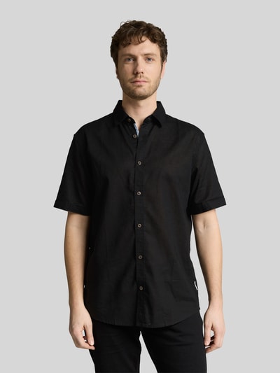 Tom Tailor regular fit vrijetijdsoverhemd van mix van linnen en katoen Zwart - 4
