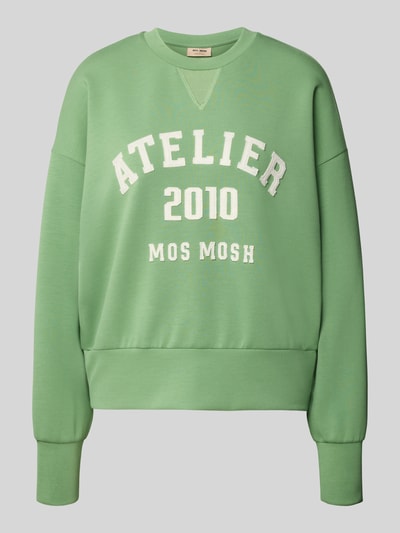 Produktfoto, Relaxed Fit Sweatshirt aus Viskose-Mix Modell 'Nima' von MOS MOSH, zielony kolor, logo-detail, okrągły dekolt, elastyczne wykończenia