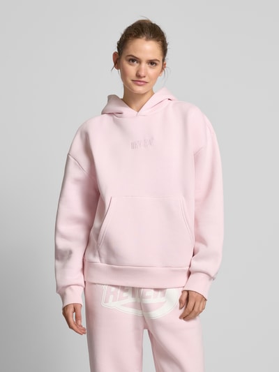 Review Hoodie mit Label-Stitching und Känguru-Tasche Rose 4