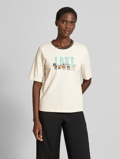 Marc Cain T-shirt met geribde ronde hals Ecru - 4