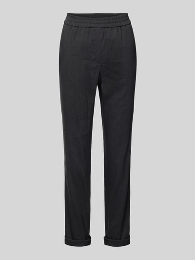 Marc Cain Regular fit broek van linnenmix met elastische band Zwart - 2
