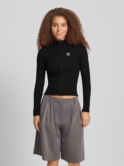adidas Originals Kurtka prążkowana z wyhaftowanym logo i zamkiem błyskawicznym Czarny 4