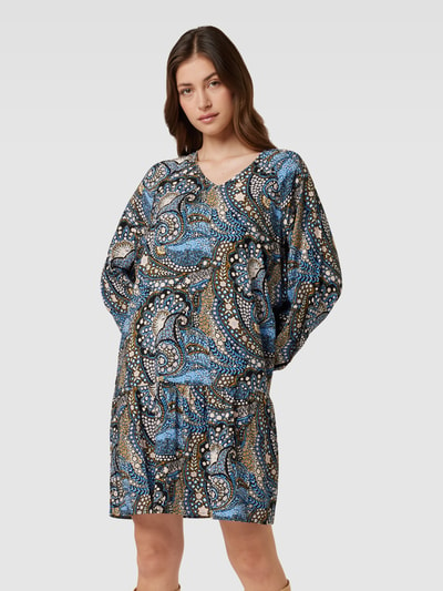 Soyaconcept Knielange jurk van viscose met all-over motief, model 'Manny' Blauw - 4