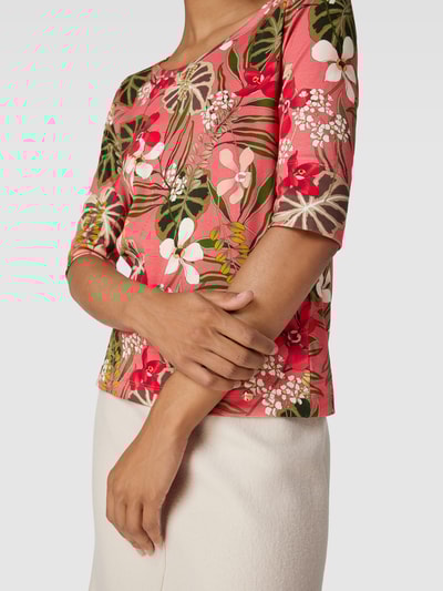 Marc Cain T-shirt met bloemenmotief en ronde hals Koraal - 3
