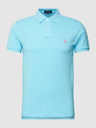 Polo Ralph Lauren Slim Fit Poloshirt mit Label-Stitching Tuerkis 2