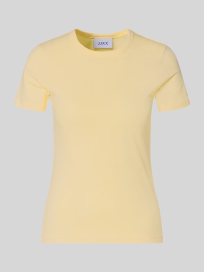 Produktfoto, T-Shirt mit Rundhalsausschnitt Modell 'GIGI' von JJXX in zartem Gelb, Regular Fit, Baumwoll-Elasthan-Mix, Damen, vor grauem Hintergrund