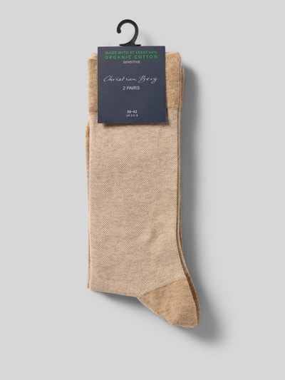 Christian Berg Men Sokken met logostitching in een set van 2 paar Zand gemêleerd - 3