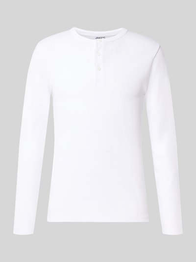 Produktfoto, weißes Relaxed Fit Langarmshirt aus Baumwoll-Mix Modell 'MORRIS' von Jake*s Studio Men, strukturierte Oberfläche vor grauem Hintergrund