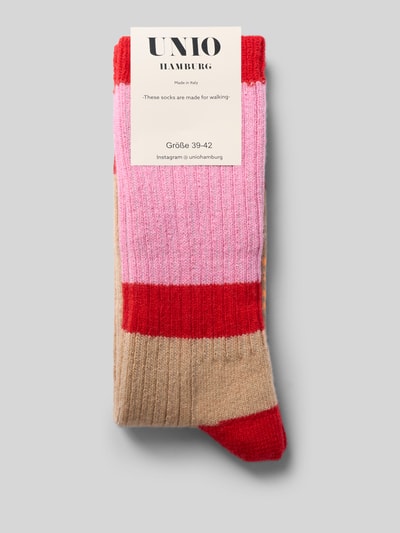 Produktfoto, Socken mit Baumwoll-Anteil von UNIO HAMBURG im colour-blocking-design, elastische materiaalmix, ribboordjes, riblook