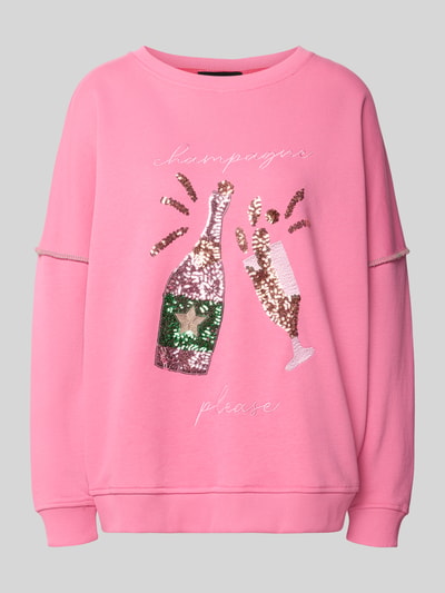 Produktfoto, Oversized Sweatshirt aus reiner Baumwolle von miss goodlife in Rosa mit Paillettenbesatz, Statement-Stitching, elastische Abschlüsse
