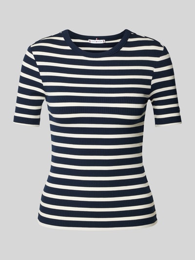 Tommy Hilfiger T-shirt z efektem prążkowania Granatowy 1