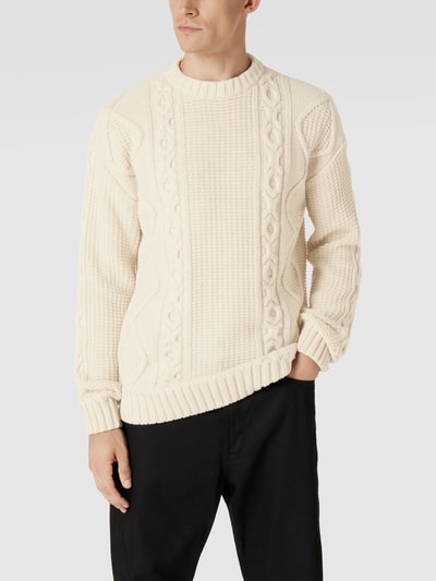 HUGO Strickpullover mit Strukturmuster Modell 'Scablito' Offwhite 4