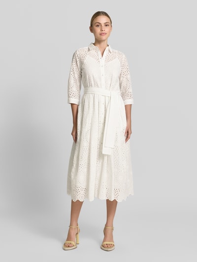 Milano Italy Hemdblusenkleid aus Lochspitze mit Knopfleiste Weiss 4
