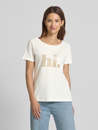 More & More T-shirt met strass-steentjes en ronde hals Offwhite - 4