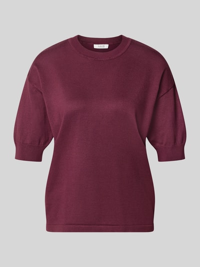 Produktfoto, Relaxed Fit T-Shirt aus Viskose-Mix von b.young in Dunkelrot, gerippte Blende, Halbarm, Rundhalsausschnitt, glatte Textur