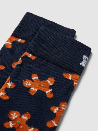 Happy Socks Sokken met all-over motief, model 'Gingerbread' Donkerblauw - 2