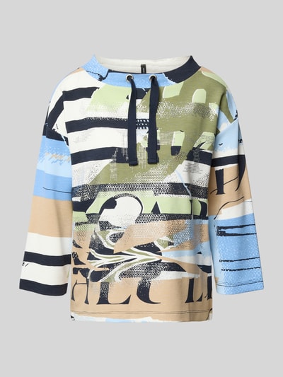 Productfoto, Sweatshirt uit viscosemix met ronde hals en koord van Betty Barclay, regular fit, blauw-beige-wit met abstract strepenpatroon, stretch.