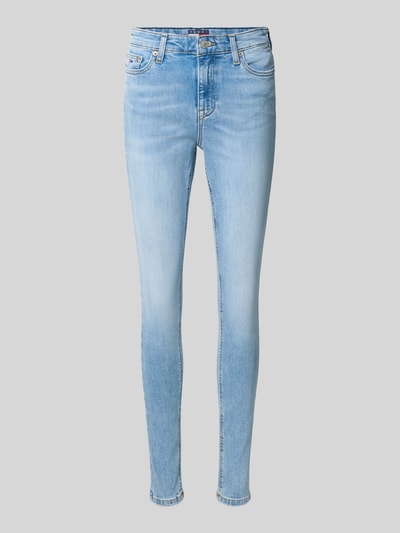 Produktfoto, hellblaue Skinny Fit Jeans aus Baumwoll-Mix Modell 'NORA' von Tommy Jeans, glatte Textur, Damen Skinny Fit Jeans von Tommy Jeans