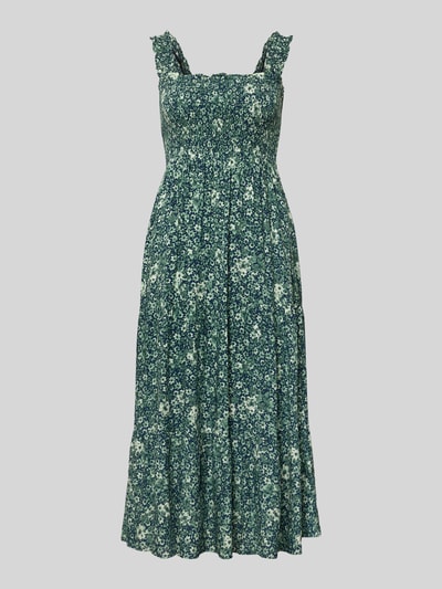 Produktfoto, Midikleid aus Viskose mit Karree-Ausschnitt von Apricot, sukienka midi z wiskozy, taliowany fason, prostokątny dekolt z falbanami, szerokie ramiączka, marszczone detale, dół obszyty falbaną, długość tyłu w rozmiarze S: 102 cm, szerokość w rozmiarze S: 33 cm
