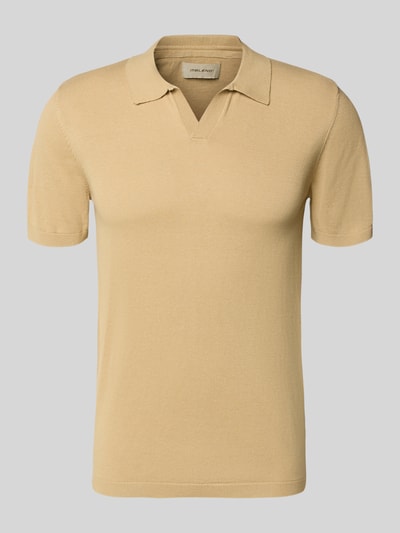 Produktfoto, Regular Fit Poloshirt in Strick-Optik Modell 'Bray' von Blend aus Reine Baumwolle, sandfarben, Kurzärmelig, Rückenlänge 68 cm bei Größe M.