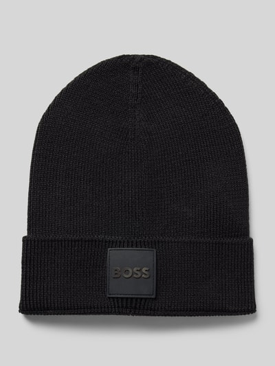 BOSS Czapka beanie z detalem z logo model ‘Foxxy’ Czarny 1