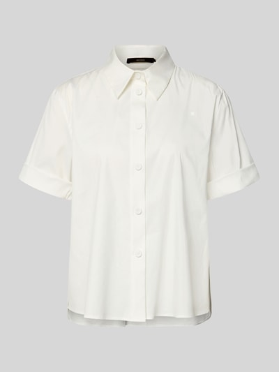 Produktfoto, Bluse mit verlängertem Rücken und Kentkragen von Windsor aus weißem Baumwoll-Mix mit Stretch, Straight Fit, halbe Ärmel, Knopfleiste, glatte Textur