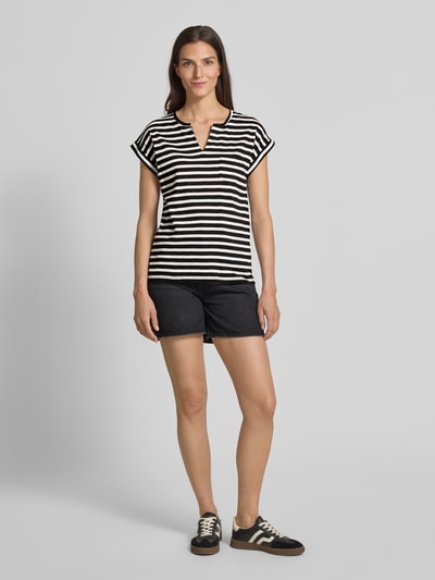 FREE/QUENT T-Shirt mit V-Ausschnitt Modell 'Viva' BLACK 1