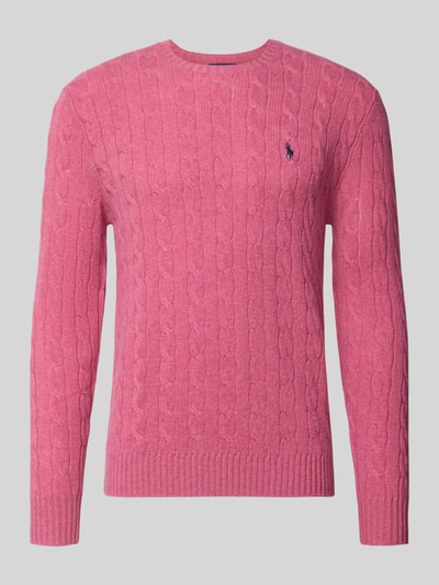 Produktfoto, rosa Regular Fit Pullover aus Woll-Kaschmir-Mix von Polo Ralph Lauren, Struktur mit Zopfmuster, Herren Pullover