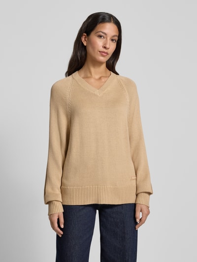 ARMANI EXCHANGE Sweter z dzianiny z mieszanki wełny lana z dekoltem w serek Camel 4