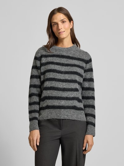 MOS MOSH Sweter z dzianiny z okrągłym dekoltem model ‘THORA’ Ciemnoszary 4