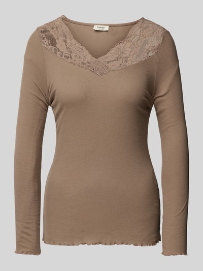 Fransa Longsleeve mit Spitzenbesatz Modell 'hizamond' Taupe 2