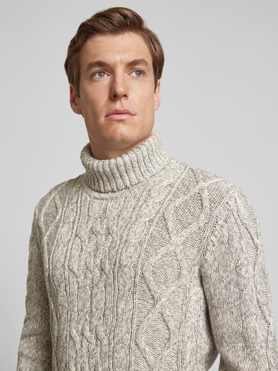 RAGMAN Rollkragenpullover mit Zopfmuster Silber 3