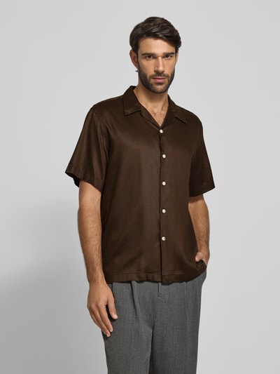 SELECTED HOMME Regular Fit Freizeithemd aus Lyocell-Leinen-Mix Modell 'REGNOA' Dunkelbraun 4