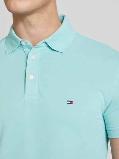 Tommy Hilfiger Slim fit poloshirt met labelstitching Lichtturquoise - 3