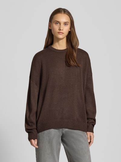 Review Oversized gebreide pullover met ribboorden Donkerbruin - 4