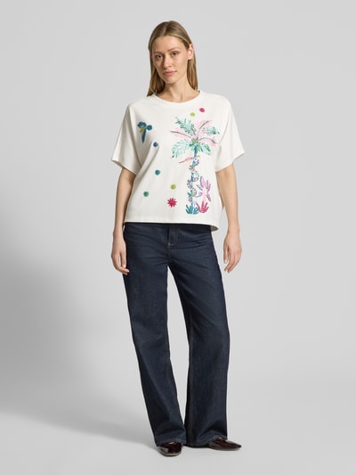 Milano Italy Relaxed Fit T-Shirt mit Pailletten Weiss 1