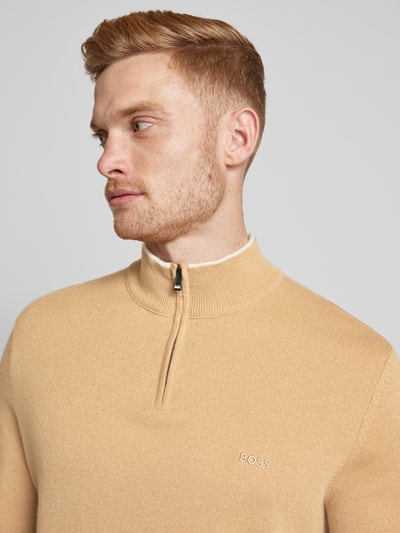 BOSS Gebreide pullover met opstaande kraag, model 'Emarlo' Middenbruin - 3