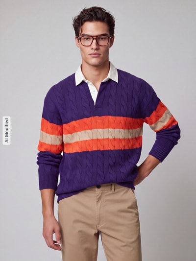 Polo Ralph Lauren Strickpullover mit Hemdkragen Lila 4