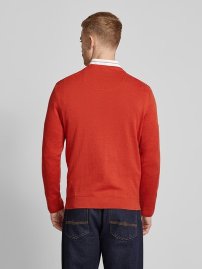 Tom Tailor Regular fit gebreide pullover met V-hals Donkeroranje - 5