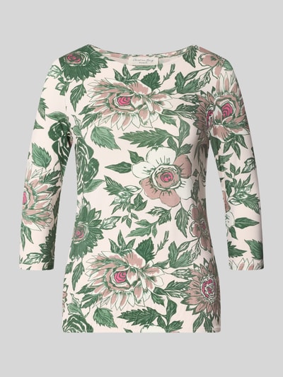 Produktfoto, T-Shirt im Allover-Look mit 3/4-Arm von Christian Berg Woman aus Viskose-Elasthan-Mix in Rosa, Grün und Weiß, florales Muster, Slim Fit, Rundhalsausschnitt, Rückenlänge bei Größe S 55 cm