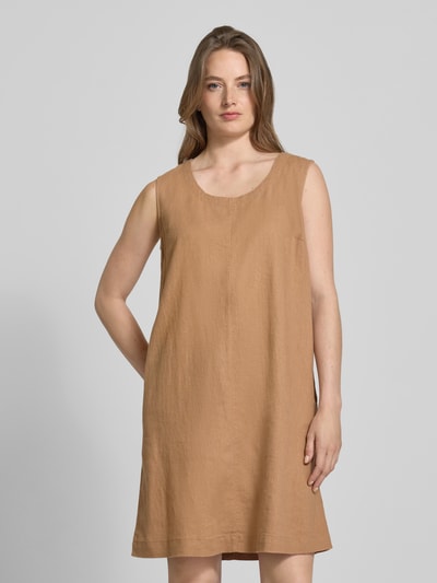 FREE/QUENT Knielange linnen jurk met ronde hals, model 'LAVA' Lichtbruin - 4