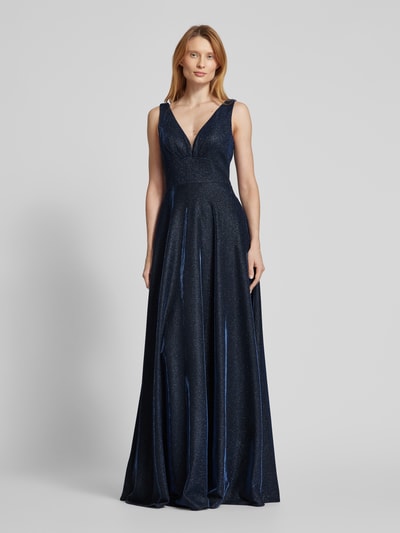 Luxuar Abendkleid mit tiefem V-Ausschnitt Dunkelblau 4