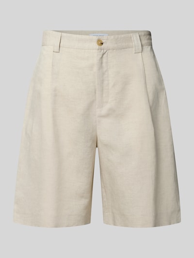 Produktfoto, Straight Fit Shorts mit Leinen-Anteil von MAISON KITSUNÉ in Beige mit Bundfalten, Gesäßtaschen, glatte Textur, Baumwoll-Mix