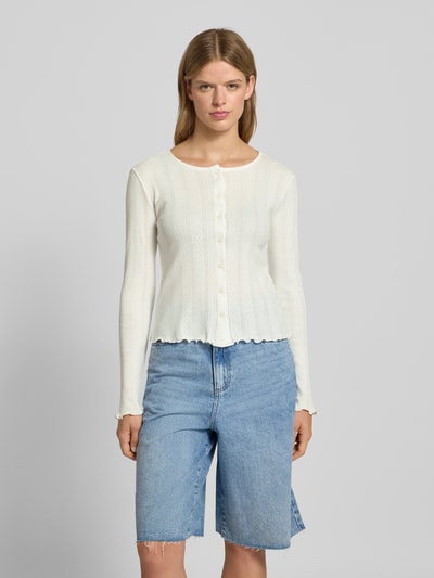 Pieces Slim fit gebreid jack van puur katoen, model 'MARIE' Offwhite - 4