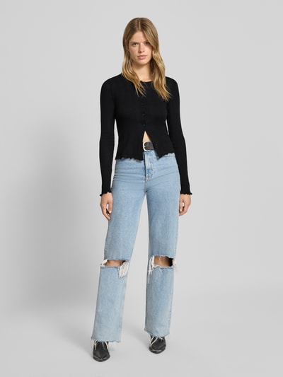 Pieces Slim fit gebreid jack van puur katoen, model 'MARIE' Zwart - 1