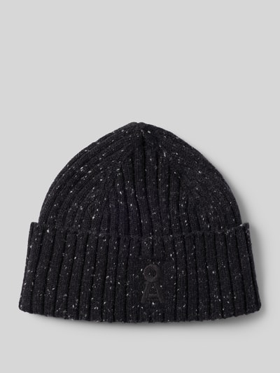 Produktfoto, schwarze, grob gestrickte Mütze aus Baumwoll-Woll-Mix Modell 'TWEED' von ARMEDANGELS, Damen Mütze, melierte Textur