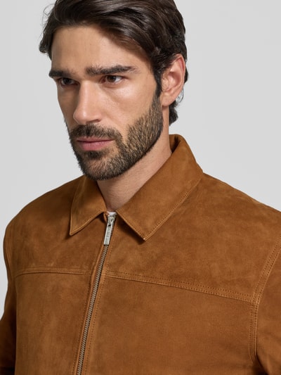 Les Deux Lederjacke aus Ziegenvelours mit Zweiwege-Reißverschluss Mittelbraun 3