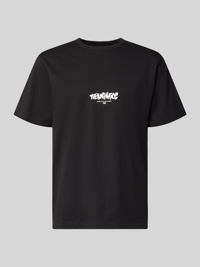 Produktfoto, schwarzes Relaxed Fit T-Shirt aus reiner Baumwolle mit weißem Logo-Print, Rundhalsausschnitt, The North Face, Rückenlänge 72 cm