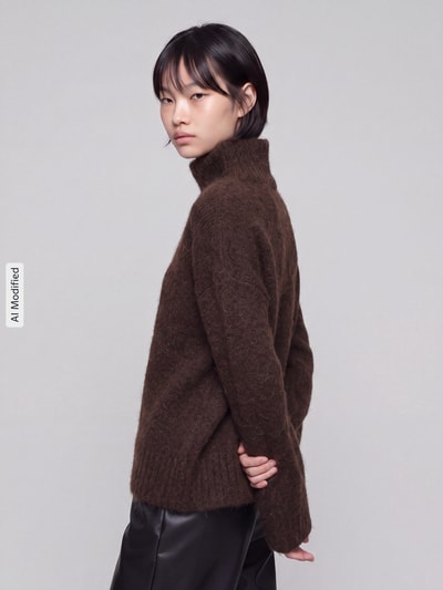 Selected Relaxed Fit Rollkragenpullover aus Alpaka-Mix Dunkelbraun 4
